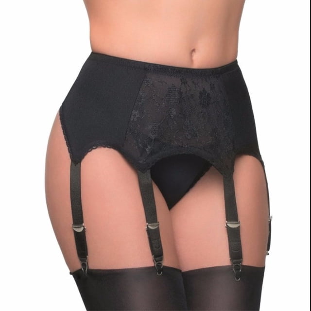 Zhuge Cinturón de Liguero Mujer, Cintura Alta en Malla Vintage con Tirantes Ajustables y Clip Metal, Sin calcetines y bragas,El estilo C,Talla M Negro
