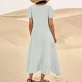 thumbnail image 6 of Dxzfnsa Women's Maxi Dresses Women's Summer Crew Neck Solid Color Dresses Plus Size Loose Cotton Linen Long Dresses with Pockets, 6 of 6