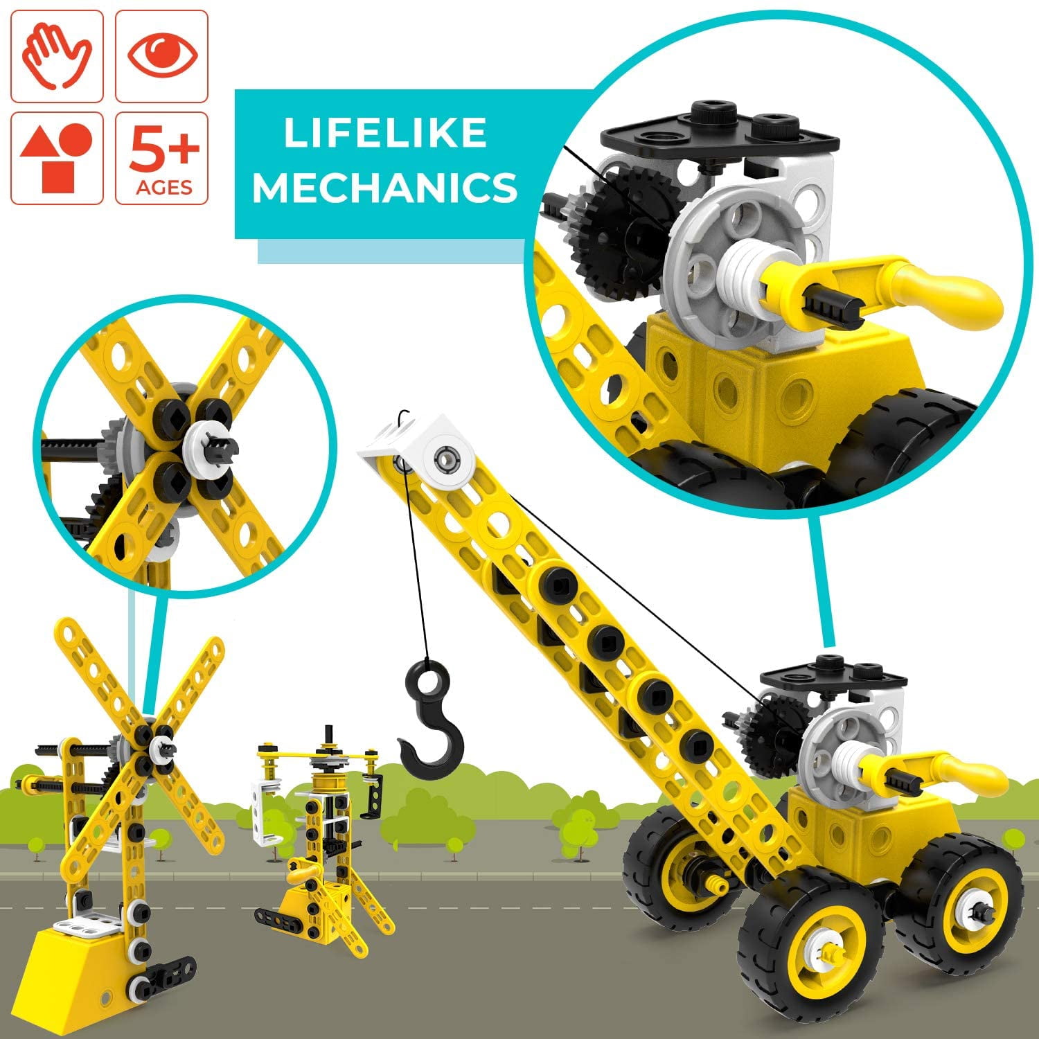 STEM Toys Kids Building Toys – 100 Piece 8-in-1 DIY Learning Construction Toy, Best Educational Kids Building Toys for Boys and Girls Mechanical Engineering Set Gifts for Ages 5 6 7 8 9 + Years Old