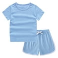 thumbnail image 4 of Caqnni Summer Outfits Set for Toddlers – Cute Flower Short Sleeve T-Shirt & Shorts 2Pcs Gift Set Summer 2Pcs Gift Outfits Set Pajamas Set Blue 7-8 Years, 4 of 9