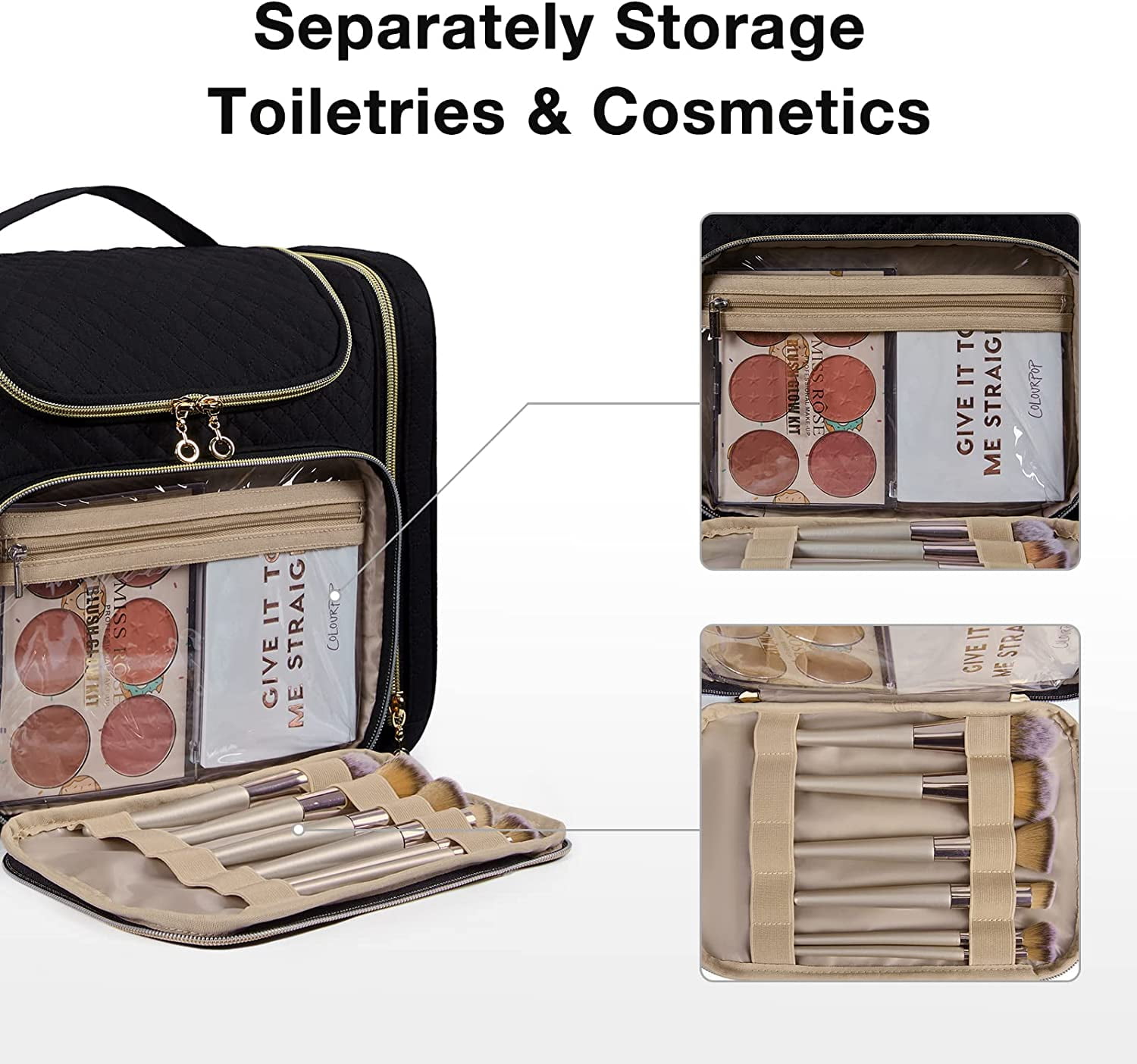 Toiletry Bag, Travel Toiletry Bag for Women, Water-resistant Cosmetic Makeup Bag, Large Capacity Door Room Essentials Travel Organizer for Full Sized Toiletries and Cosmetics, Black