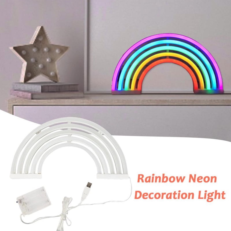 Mobestech 1PC Rainbow Light Sign Cartoon Battery Operated Neon Light Decorative Children Bedroom Bedside Lamp for Baby Room