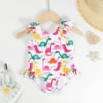 thumbnail image 2 of LNMQLPDBS Girls One Piece Swimsuits Cartoon Dinosaur Printed Ruffle Trim Fly Sleeve Bodysuit Baby Girl Swimsuit 12-18 Months Toddler Summer Beach Bathing Suits Cute Swimwear for Vacation, 2 of 6