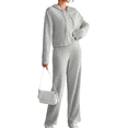 thumbnail image 2 of Womens Lounge Sets 2 Piece Matching Pajamas Fall Fashion Ribbed Knit Outfits Long Sleeve Casual Sweatsuits Grey M, 2 of 10