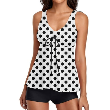 IDALL Tankini Swimsuits Bathing Suit Swimsuits For Two Piece Bathing Suits Print Tank Top With Boyshorts Tummy Control Swimming Suits Swim Suits for Women Camisole Tops White 2XL(Clearance Sales)