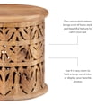 thumbnail image 6 of Powell Kersey Natural Carved Wood Round Indoor End Table, 17" Tall, 6 of 9