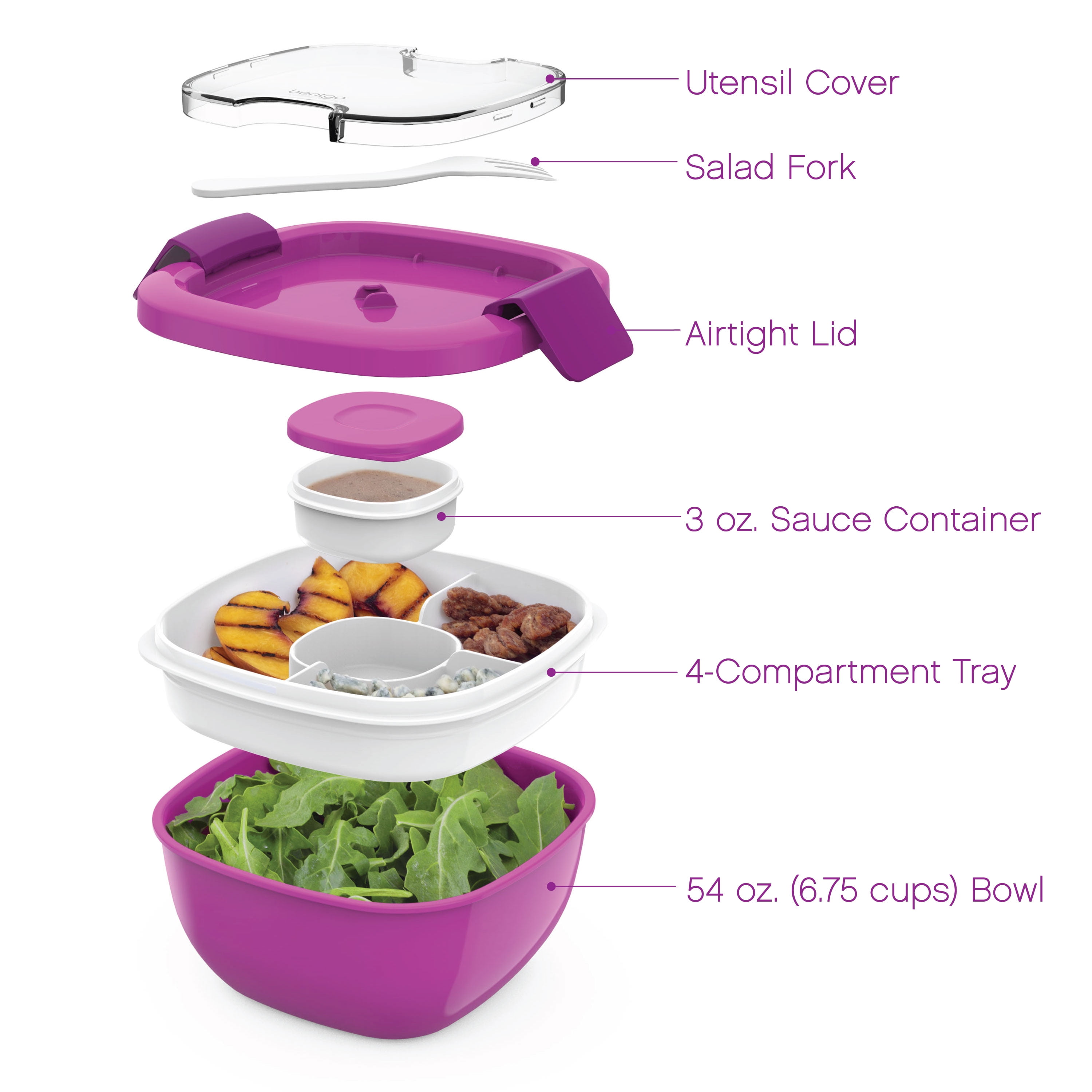 Bentgo® All-in-One Salad Container - Large Salad Bowl, Bento Box Tray,  Leak-Proof Sauce Container, Airtight Lid, & Fork for Healthy Adult Lunches;  BPA-Free & Dishwasher/Microwave Safe (Blush Marble) - Yahoo Shopping