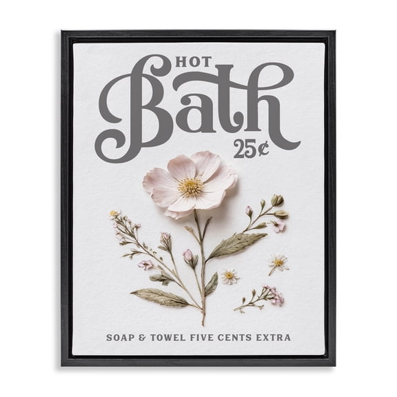 Pressed Flower Vintage Bath Black Framed Floater Canvas Wall Art, design by Lettered and Lined