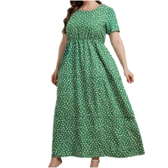 IROINNID Plus Size For Women Temperament Print Fashion Round-neck Ventilate Loose Dress Clearance Cheap