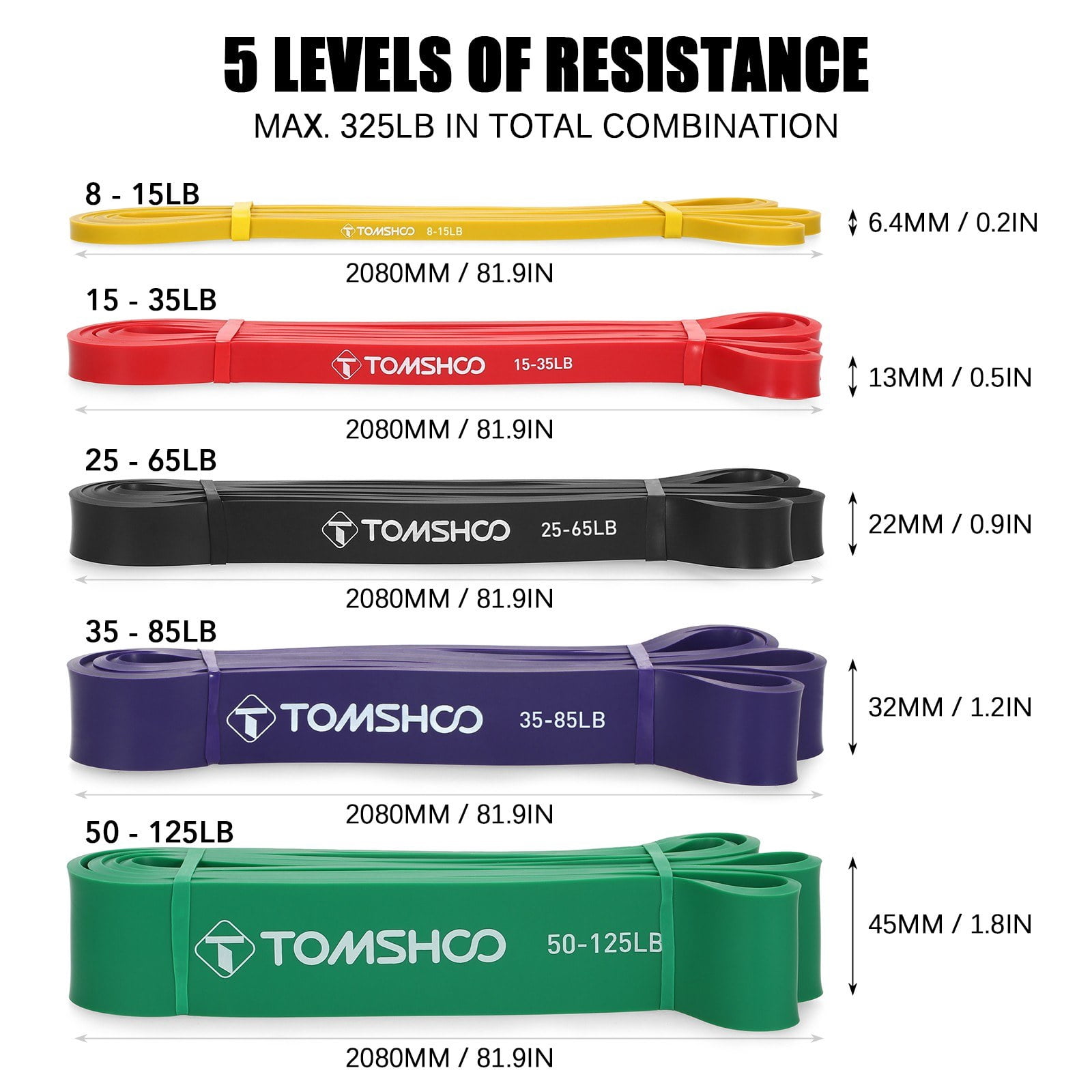TOMSHOO Resistance Loop Band for Powerlifting with Carry Bag
