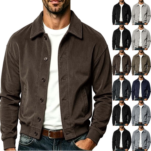 LODIENY Corduroy Button Down Cropped Shirt Jackets for Men with Pockets Long Sleeve Collared Vintage Trendy Overshirt Gray XXXL