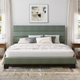 thumbnail image 2 of Einfach King Bed Frame, Platform Bed Frame with Panel Upholstered Chenile Fabric Headboard, Green, 2 of 7