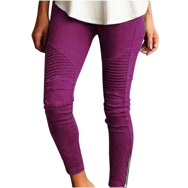 RYDCOT Leggings Pants for Women Mid Rise Jeggings Comfy Workout Pull On  Ankle Stretch Pants with Zipper Bottom Casual Solid Trousers Sale or  Clearance