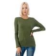 thumbnail image 3 of Simply Fashion Basic Round Crew Neck Long Sleeve T-Shirts - Stretch Cotton Spandex ArmyGreen-Small, 3 of 4