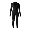 thumbnail image 5 of Women's Textured Yoga Bodysuit, Long Sleeve Zipper Front Yoga Suit with Waist Cinching Design, Sculpting Tight Bodysuit for Yoga, Workout, Gym and Casual Athleisure Wear Black, 5 of 7