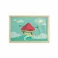 thumbnail image 1 of Surf Wall Art with Frame, Watermelon Riding the Waves Surfing in the Ocean Popular Summer Activity, Printed Fabric Poster for Bathroom Living Room, 35" x 23", Red Green Yellow, by Ambesonne, 1 of 2