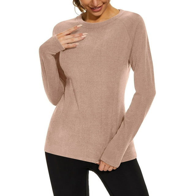 ShomPort sous-Vêtements Thermiques pour Femmes Col Ras du Cou Manches Longues Chaleur Extensible Léger Tenue d'Extérieur Hauts de Bureau Décontractés