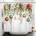thumbnail image 5 of Tchckioa 72x72 Inch Shower Curtain for Bathroom,Christmas Green Leaves Ball Waterproof Hooks Bath Curtain, 5 of 8