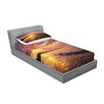 thumbnail image 2 of Ambesonne Landscape Fitted Sheet & Pillow Sham Set, Dawn at Beach Seaside, Twin, Orange Mauve Blue, 2 of 2