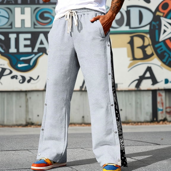 Men's Graphic Baggy Sweatpants Color Block Wide Leg Flare Sweatpants Casual Workout Pants Streetwear