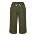 thumbnail image 5 of Hueook Womens Capri Pants Womens Golf Pants Women's SummerLinen Solid Color Loose Straight Leg Pants with Pockets Side Slit Buttons Cropped Pants Army Green M, 5 of 5