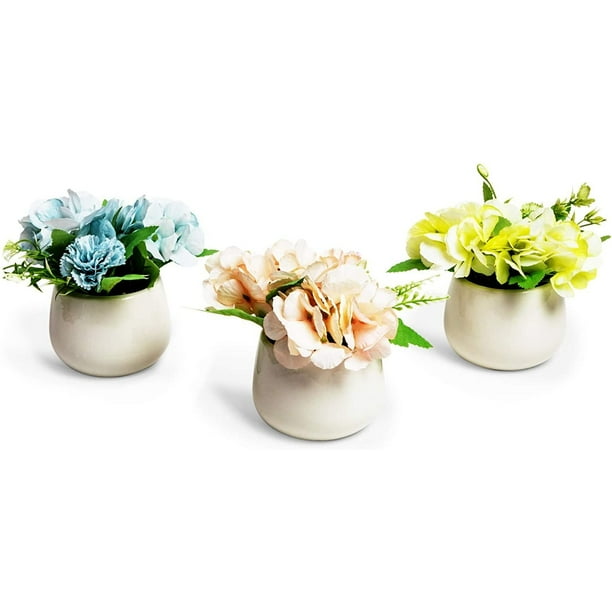 3 Pack Small Artificial Flowers In Ceramic Pot Faux Floral Potted Plant 4 X5 5 Walmart Com Walmart Com