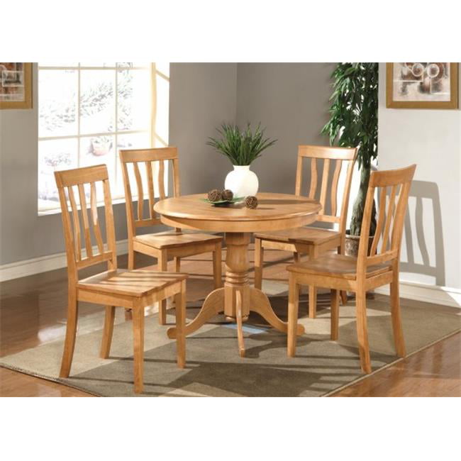 5 Piece Antique Round Kitchen 36 In Table And 4 Chairs With Wood Seat
