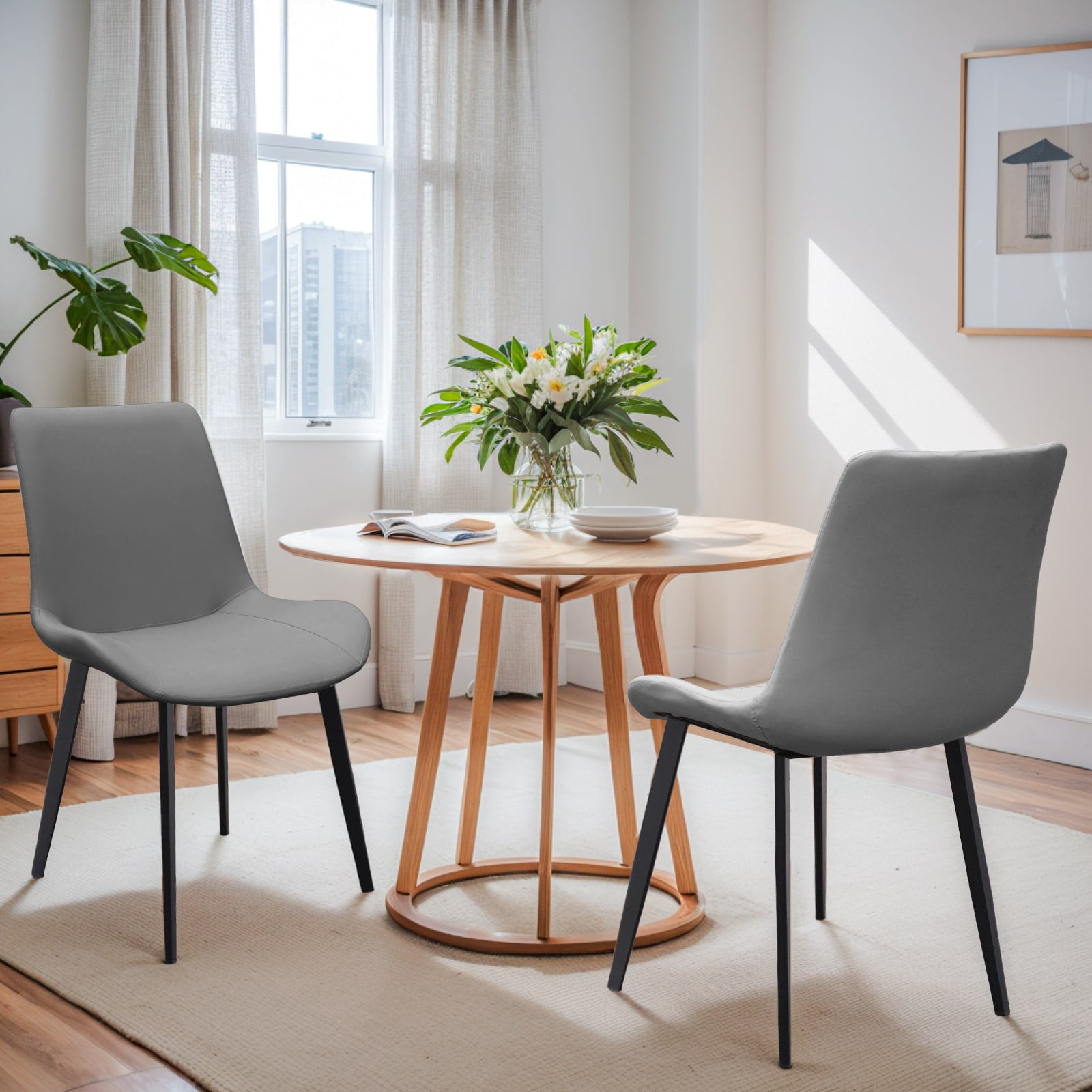 MAYEERTY Grey PU Leather Dining Chairs with Metal Legs, Modern Upholstered Set of 2 for Kitchen, Restaurant, Living Room ,Dining room, Meeting Room