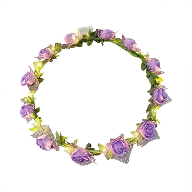 Diadema de flores, corona de flores para parque, puesta en escena, accesorios de fotografía, viajes púrpura