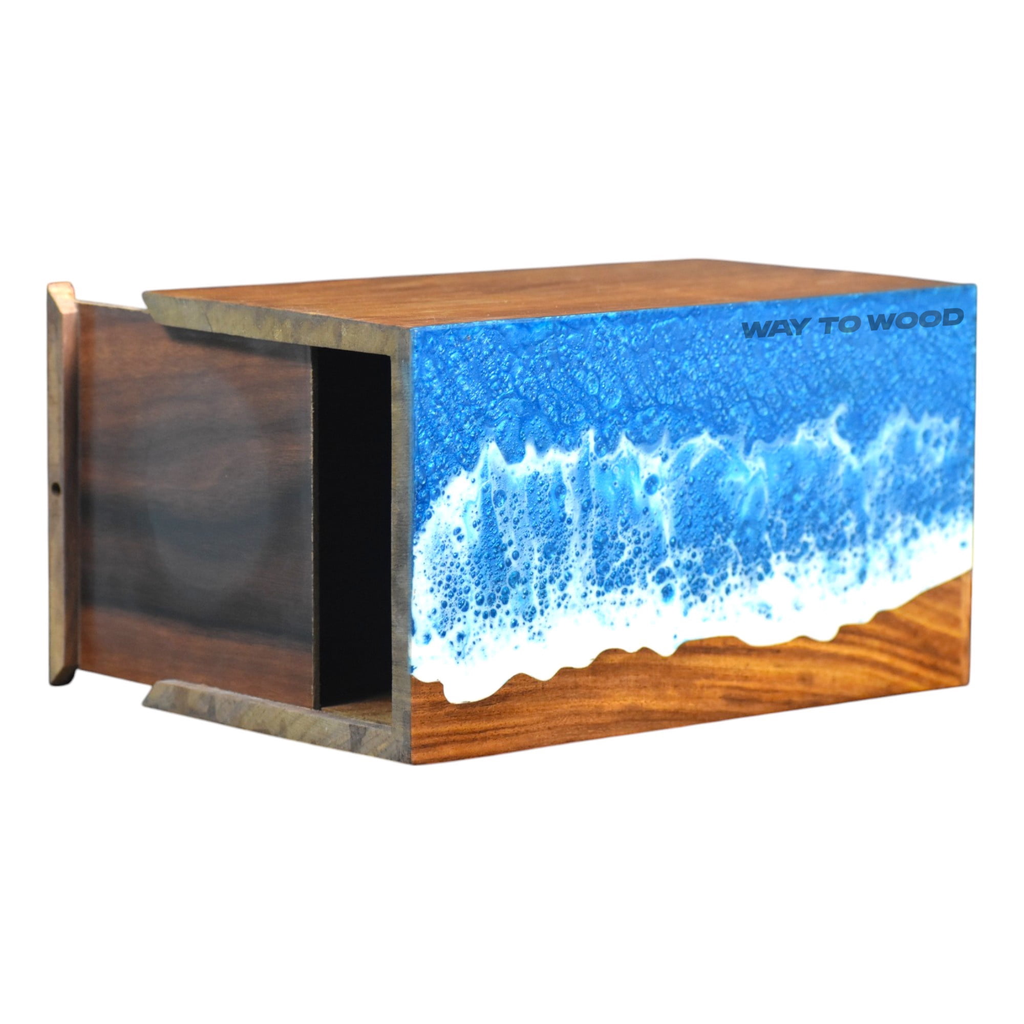 Wooden Urns for Human Ashes Adult Male, Female – Personalized Cremation Urn - Ocean Wooden Resin Urns for Burial & Home Memorial – Decorative Urn Box for Pet Ashes