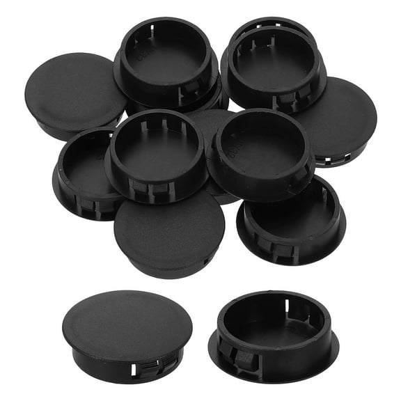 12Pcs Plastic Hole Plugs, 32mm(1-1/4") Flush Type Panel Plugs, Round Snap Knockout Locking Plugs for Furniture Insert End Caps Panels, Black