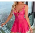 thumbnail image 2 of SHOWMALL Women's Lingerie Lace Babydoll Nightdress, Adjustable Strap Cutout Chemise Sleepwear, Sexy V Neck Sheer Mesh Nightgown, Rose Red XL, 2 of 5