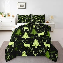 Manfei Green Xmas Tree Bedding Comforter Set for Teen, Cartoon Reindeer Animal Twin Comforter Sets, Merry Christmas Reversible Bedding Set, Breathable Home Decor, 2pcs