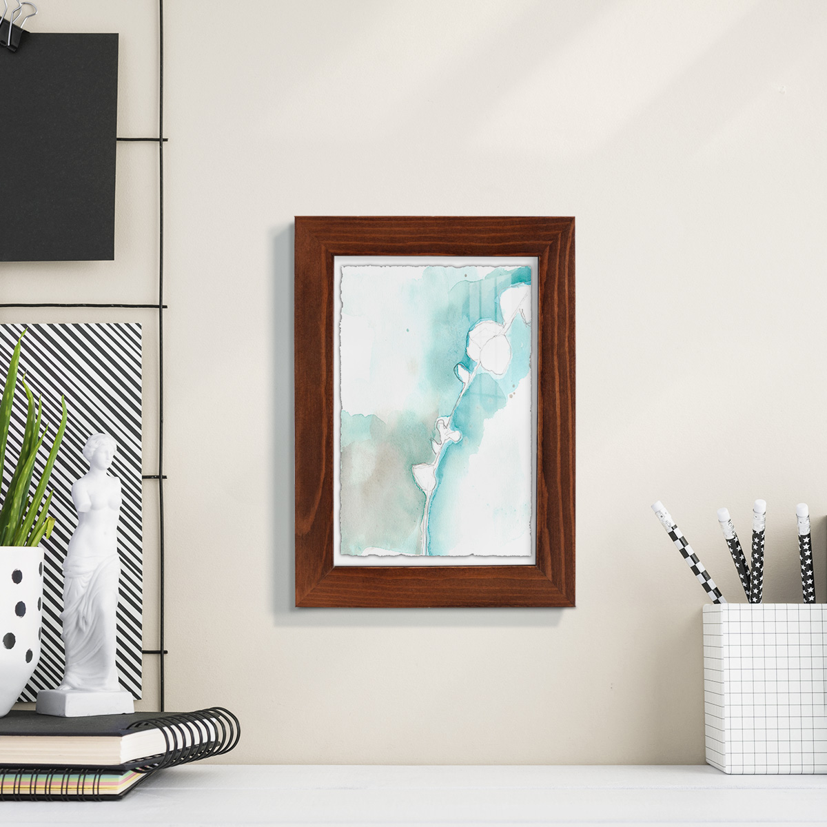 Ginkgo on Dusty Teal VII - Framed Print w/glass - Chestnut