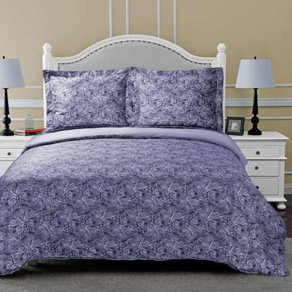 Maywood 100% Cotton Floral Duvet Cover Set Blue / Full/Queen