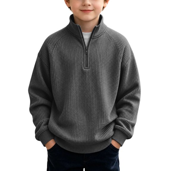 yillto Boys Sweatshirts Textured Mock Neck Long Sleeve Fall Pullover Sweatshirt Shirts Tops for Kids