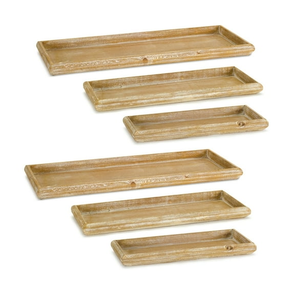 Wooden Nesting Trays Set - 6 Piece Decorative Tray Organizer for Home Decor