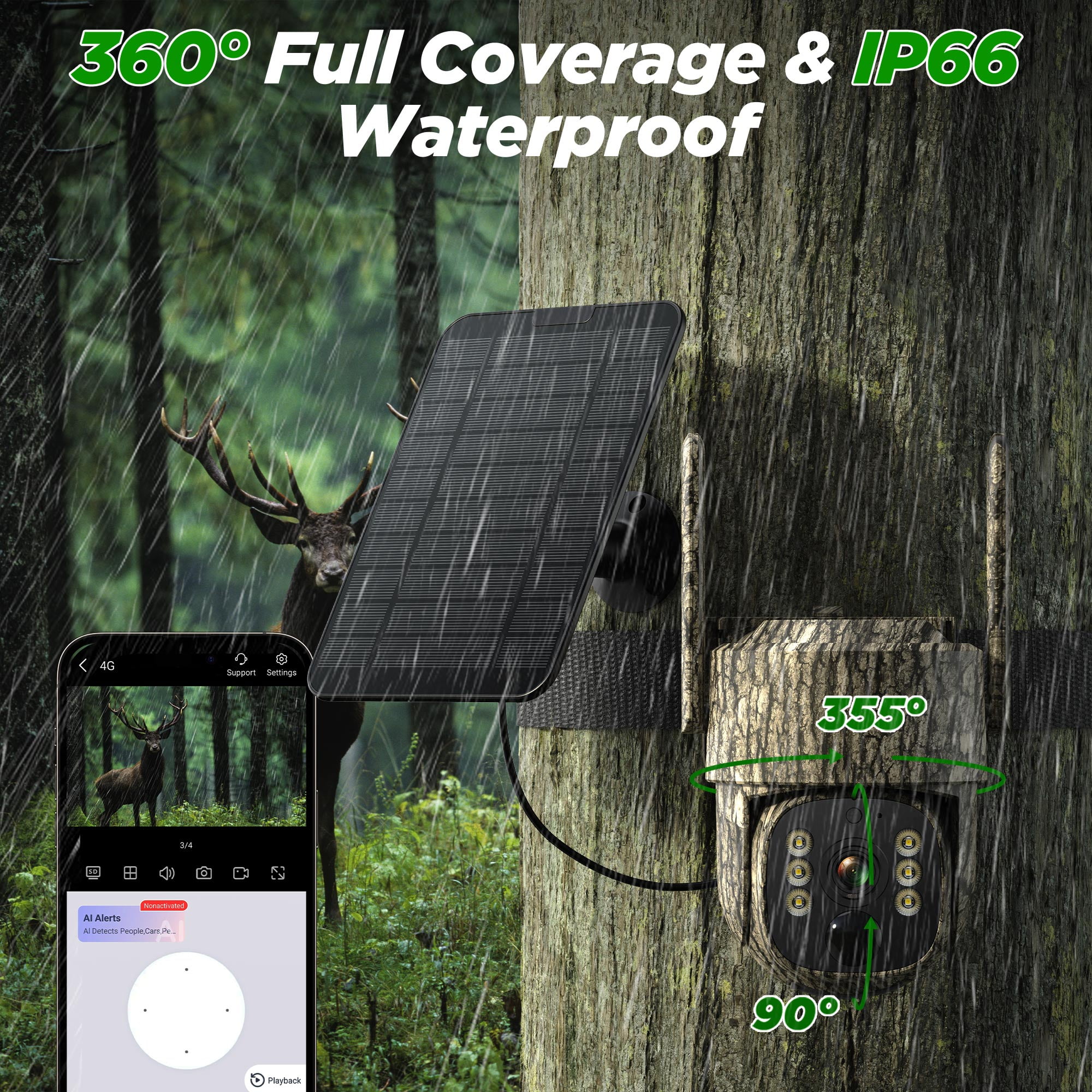 CAMPARK 4G LTE Cellular Trail Camera 2 pack, Built-in SIM Card Hunting Game  Cameras 7800mAh Solar Battery 360° View Auto Tracking Motion Activated