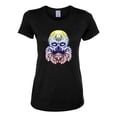 thumbnail image 2 of Retro Mosaic Style Floral Trippy Skulls Fashion Womens Graphic T-Shirt, Black, Large, 2 of 4