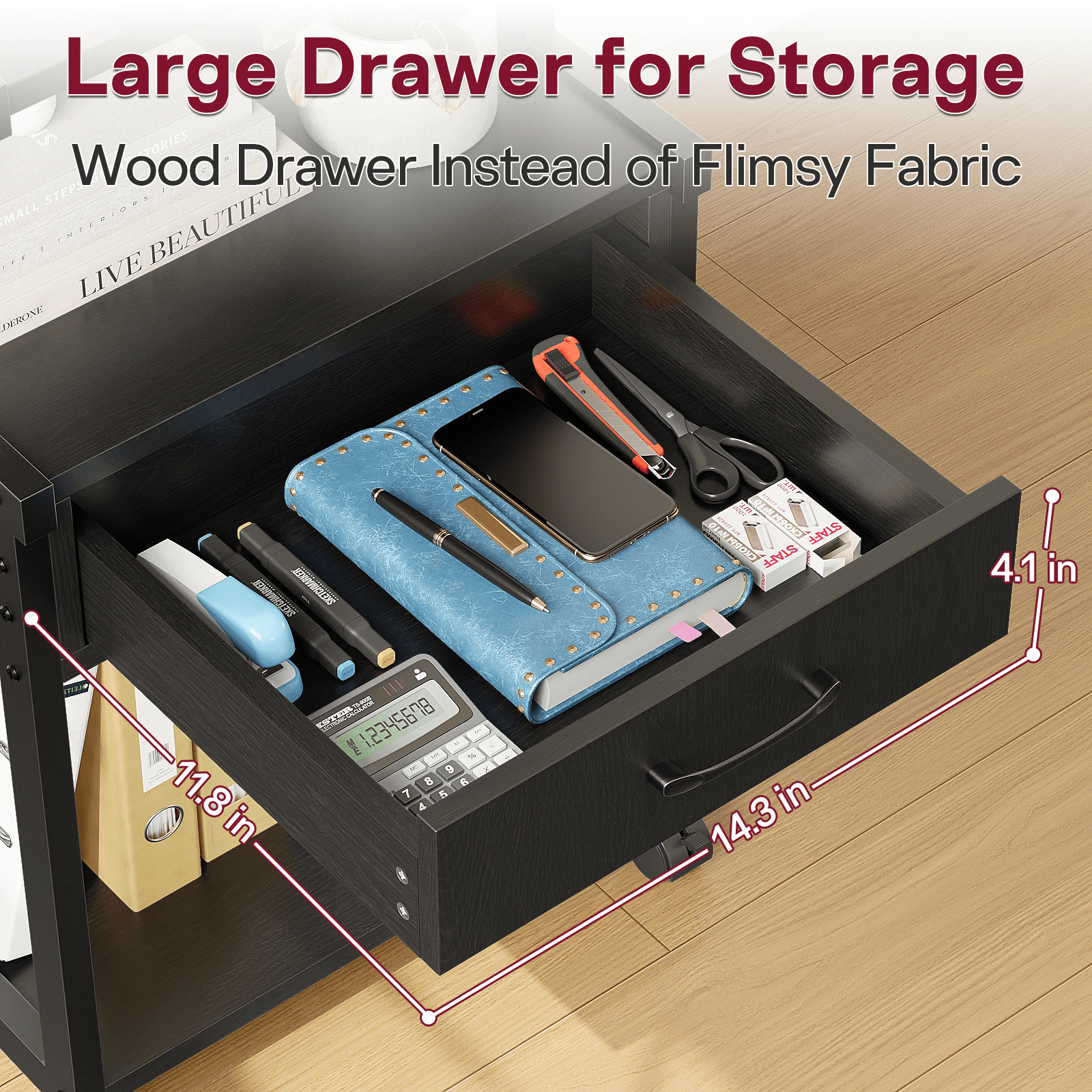 ALISENED 3-Tier Mobile Printer Stand with Storage Rolling Floor-Standing Deskside Shredder Storage Shelf Rack for Home Office,Study,Living Room