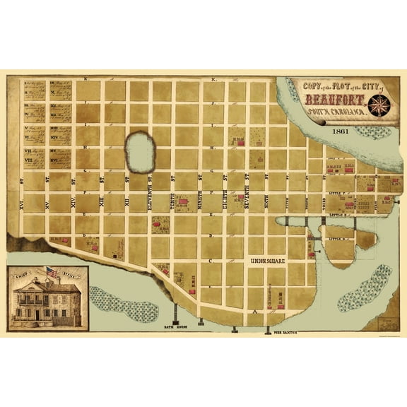 Historical Civil War Map - Beaufort South Carolina - Schelten 1861 - Vintage Wall Art