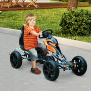 Carevas Kids Pedal Go Cart Children Ride On Car Go Kart Racer With Hand Brakefor Boys & Girls Black Orange