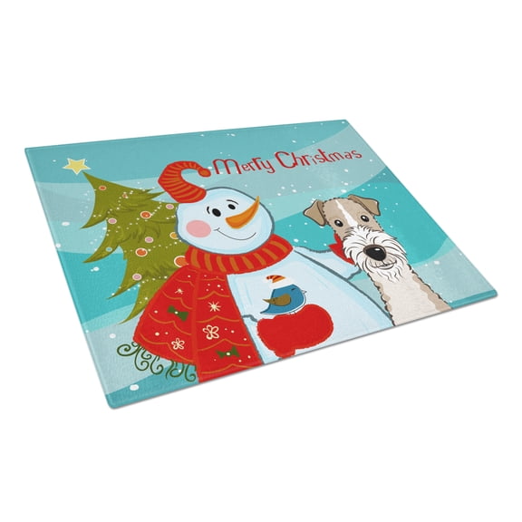 Caroline's Treasures Snowman with Wire Haired Fox Terrier Glass Cutting Board Large