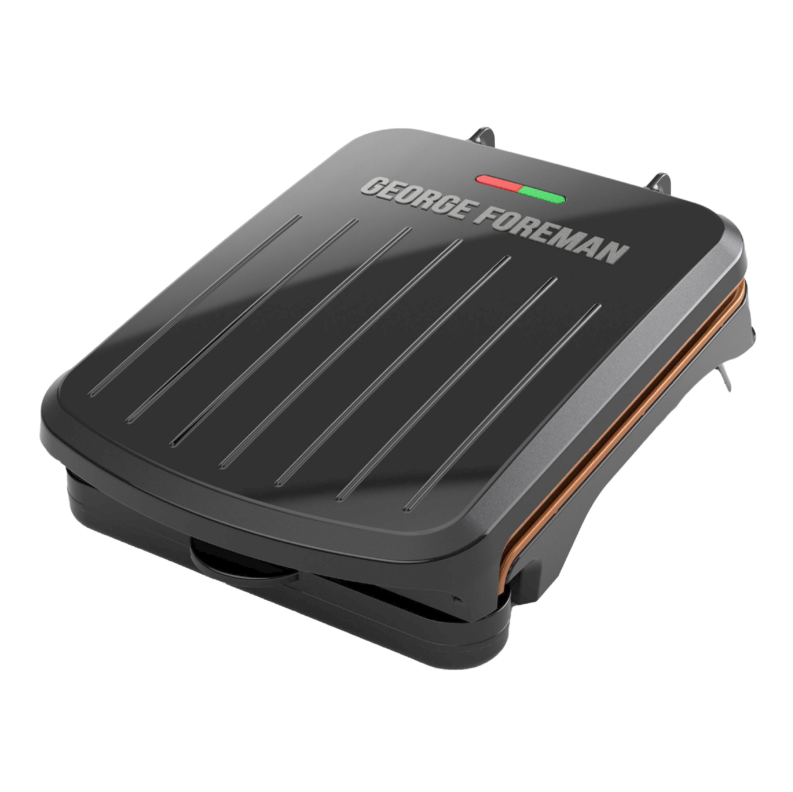George Foreman Electric Indoor Grill and Panini Press, Black with Copper Plates, Serves 2, Classic Plate, GRS040-Series
