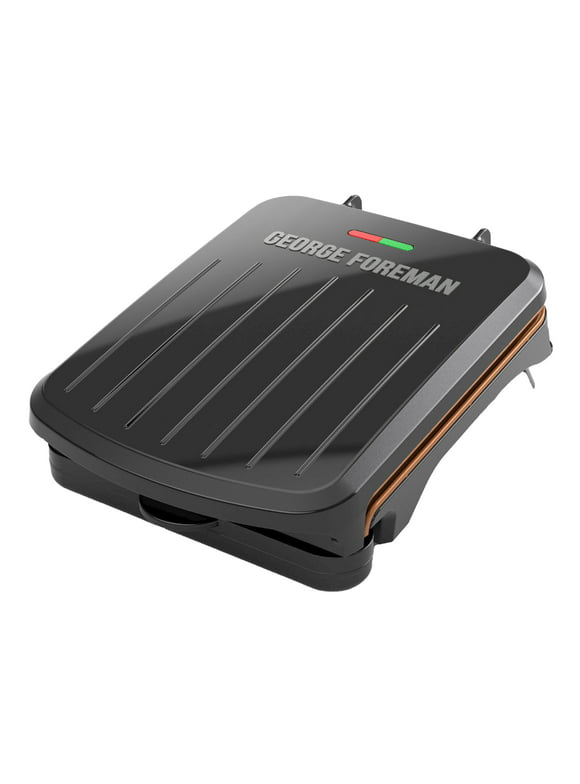 George Foreman Electric Indoor Grill and Panini Press, Black with Copper Plates, Serves 2, Classic Plate, GRS040-Series