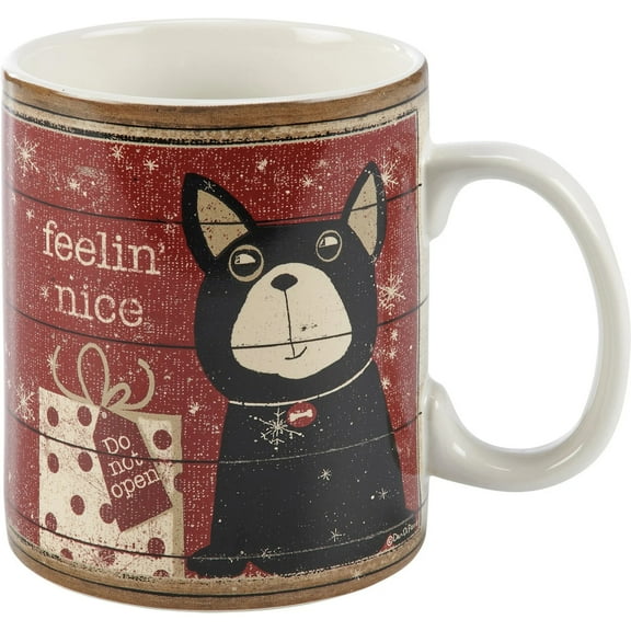 Primitives By Kathy Feelin Nice Feelin Naughty Dog 20oz Stoneware Funny Christmas Coffee Mug
