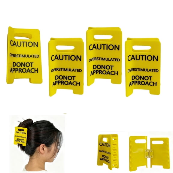 Yippzo Overstimulated Caution Sign Hair Claw Clip - Funny Yellow Caution Hair Clips for Thick Hair, Do Not Approach Sign Hair Claw Clip for Daily & Party