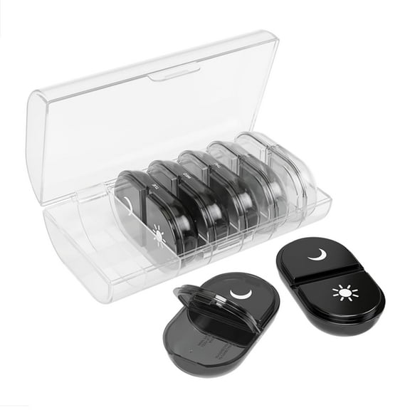 Ezy Dose Weekly (7-Day) Pill Organizer, Portable Daily AM/PM Pill Containers with Case, Black