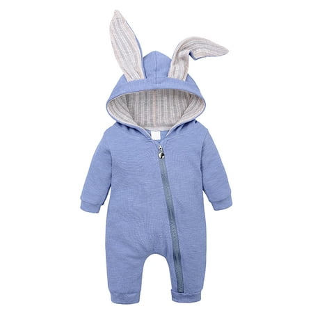 

Fsqjgq 24 Month Pajamas Solid Ear Zipper Rabbit Girls Boys Hooded Baby Clothes Romper Jumpsuit Boys Romper&Jumpsuit Joys Simple Boy Light Blue 90