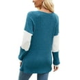 thumbnail image 6 of Deago Women's Color Block Long Sleeve Fall Sweaters Casual Fashion Ribbed Knit V Neck Button Pullover Shirts Tops (Blue, S), 6 of 8